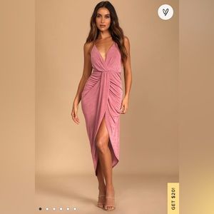 Dreamy Date Rose Pink Surplice Midi Dress, size Small